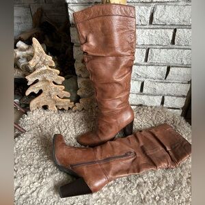 Leather knee high brown boots